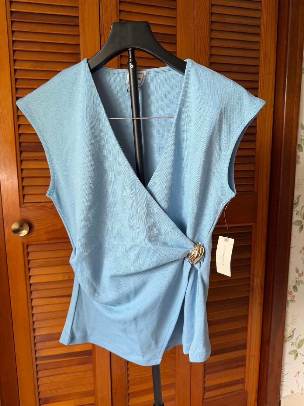 NWT MAEVE by ANTHROPOLOGIE Wedgewood Blue Gold Detail Top Sz XS